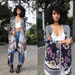 Floral Knit Kimono Style Wrap Shawl